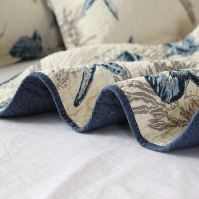 ABREEZE Nautical Theme Quilt Set with Shams Cotton Beach Bedspreads King Coastal Navy Coverlet, Sea Shell Conch Coral Starfish Oversized Quilt - Image 4